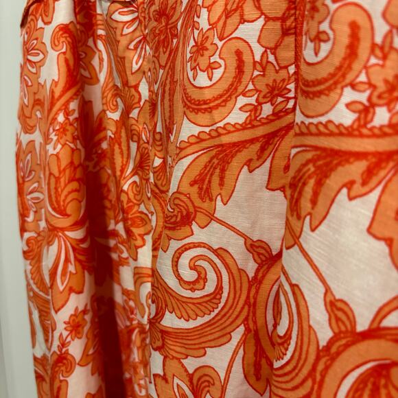 JCrew Collection Orange Paisley Silk and Linen Size 12 Strapless Dress EUC - Picture 5 of 7